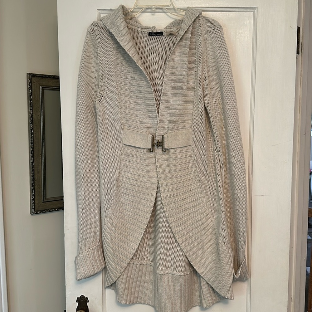 Cream Long Hooded Cardigan w Copper Hardware